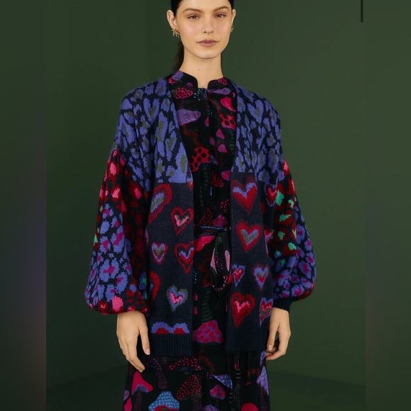 FARM Rio Sweaters - Farm Rio Ikat Hearts Cardigan